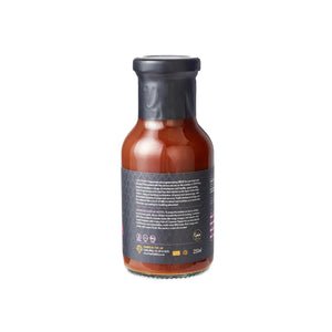 Back label of Firefly BBQ Louisiana BBQ Sauce 250ml bottle showing product details, ingredients, and usage instructions.