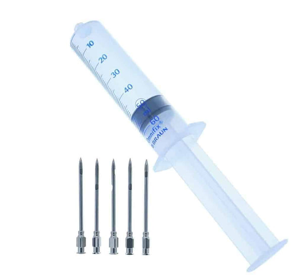 Meat Injector Syringe (50ml/50cc) with 5 x 2.5-inch (Side Outlet) Needles - Meat Injector, , . FireFly Barbecue by FireFly Barbecue