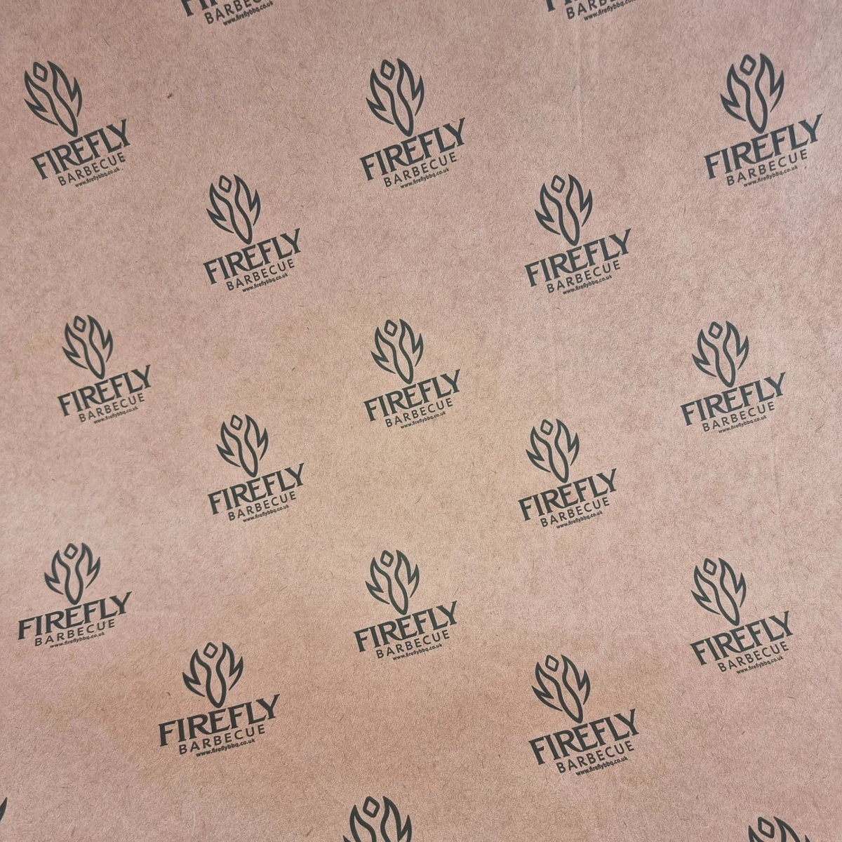 OREN Pink Butchers Paper Roll - BBQ Meat Smoking | FDA Approved sheet with Firefly Barbecue logo pattern, ideal for wrapping and serving smoked meats.