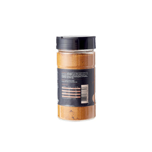 Nutritional information and barcode on Firefly BBQ Texas Spicy Rub jar. Premium TEX-MEX spice blend for BBQ, grilling, and everyday cooking.