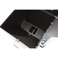 Interior view of Green Mountain Grills PEAK Prime pellet hopper showing auger system for efficient wood pellet feeding.