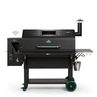 Green Mountain Grills PEAK Prime wood pellet grill in matte black with Wi-Fi control, collapsible front shelf, and reinforced grates.