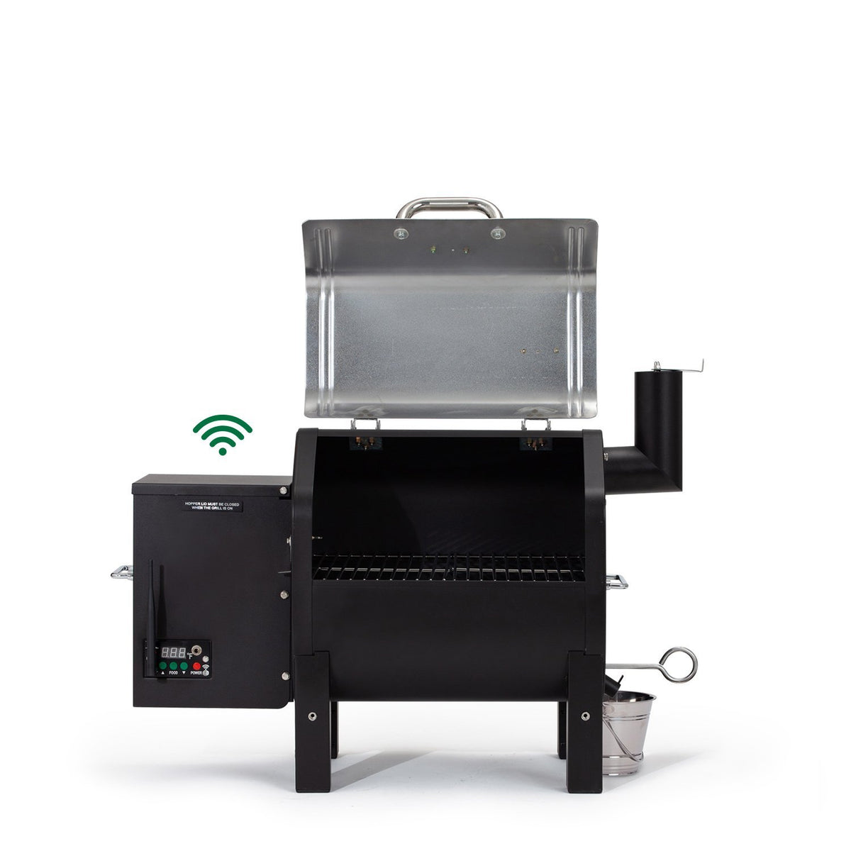 Open GMG Trek Portable BBQ Grill - FireFly Barbecue showing spacious cooking chamber and Wi-Fi control for precise outdoor grilling.