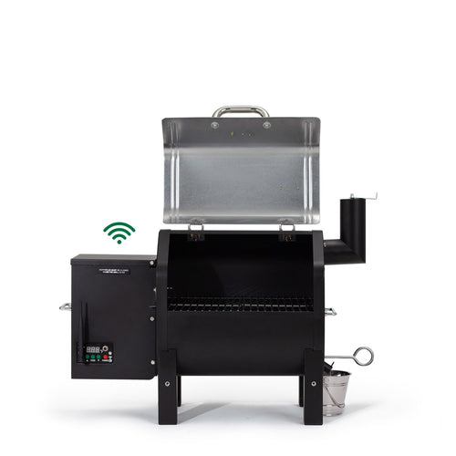 Open GMG Trek Portable BBQ Grill - FireFly Barbecue showing spacious cooking chamber and Wi-Fi control for precise outdoor grilling.