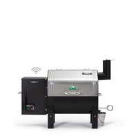 GMG Trek Portable BBQ Grill - FireFly Barbecue compact pellet smoker with stainless steel lid and digital control panel for outdoor grilling.
