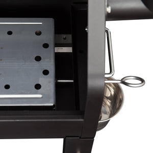 Close-up of GMG Trek Portable BBQ Grill - FireFly Barbecue heat shield and drip tray system for efficient grease management.