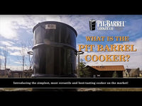 Promotional image of Pit Barrel Classic Cooker with scenic outdoor background, highlighting its simplicity and versatility for BBQ enthusiasts.