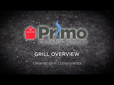 Primo Ceramic Grills logo with text 'Grill Overview' on textured background. Represents branding for Primo Oval XL 400 BBQ Grill components.