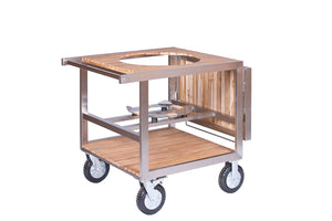 Monolith Buggy & Side Table - Grill Transport Solutions with stainless steel frame and bamboo surfaces, ideal for outdoor grill mobility.
