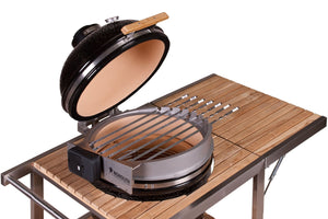 Monolith Classic Rotisserie - FireFly Barbecue with optional skewer set installed. Roast up to 7 skewers simultaneously on Monolith Classic grill.