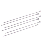 Set of 7 stainless steel skewers from the Monolith Rotisserie Skewer Set for Classic grills, ideal for grilling meat, vegetables, and kebabs.