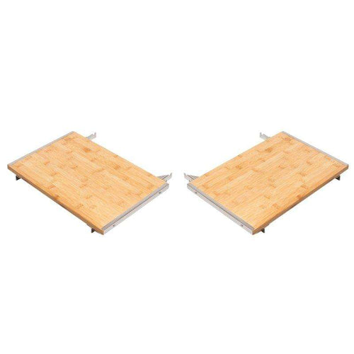Set of two MONOLITH CLASSIC side tables with brackets, made of sustainable bamboo for outdoor grill workspace extension.