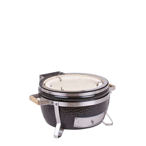 MONOLITH Icon Kamado Grill with lid removed, displaying ceramic firebox and tabletop grilling configuration for versatile outdoor use.