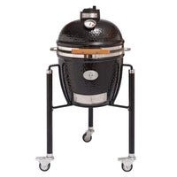 Close-up of Kamado grill lid with temperature gauge