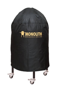 Monolith .55 Classic grill cover on a stand, black weatherproof outdoor grill cover