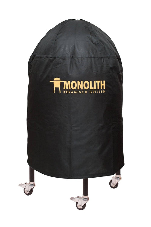 Monolith .55 Classic grill cover on a stand, black weatherproof outdoor grill cover