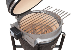 Top view of Monolith LeChef Rotisserie skewer set installed on kamado grill for multi-skewer outdoor grilling