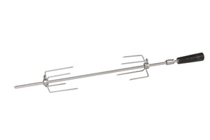 Stainless steel spit rod with dual meat forks from Monolith LeChef Rotisserie for secure roasting on kamado grills