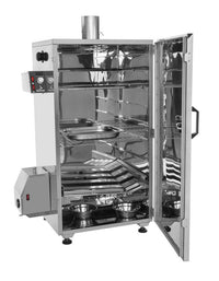 Open Borniak stainless steel food smoker with interior racks