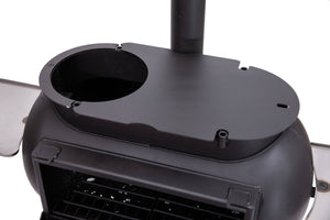 Top view of Ozpig Big Pig stove showing removable cooktop plate for direct flame access, enhancing outdoor cooking versatility.