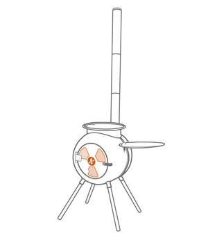 Illustration of Ozpig stove with Vented Door Adjuster installed, highlighting airflow control for outdoor cooking and heat regulation.