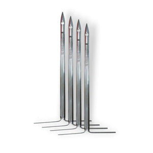 Set of four stainless steel skewers from Pit Barrel Classic Cooker Prime Package for hanging meats and vegetables in the smoker.