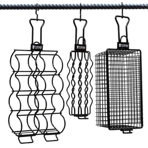 Set of Pit Barrel hanging baskets and racks for grilling vegetables, ribs, and more, included in the Junior Choice Package.