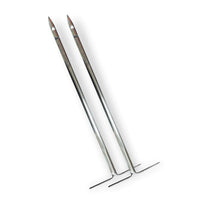 Pair of long stainless steel meat hooks for the Pit Barrel Junior Prime Package, perfect for hanging large cuts of meat in the drum cooker.