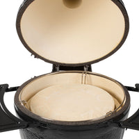 Primo Kamado BBQ Grill with ceramic heat deflector plates installed, ideal for indirect cooking, smoking, and low-temperature roasting.