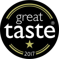 Great Taste 2017 award badge with one star, showcasing Firefly BBQ Carolina Reaper Hot Sauce's recognized flavor excellence.