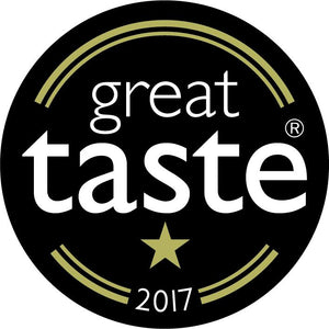 Great Taste 2017 award badge with one star, showcasing Firefly BBQ Carolina Reaper Hot Sauce's recognized flavor excellence.