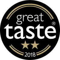Great Taste 2018 award badge with two stars, highlighting the premium quality of Carolina Reaper Hot Sauce by Firefly BBQ.