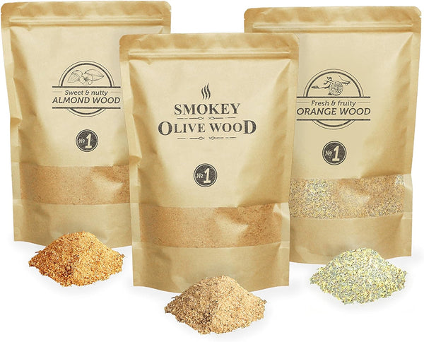 Smokey Olive Wood 3x 1.5l No1, Olive, Orange, Almond Wood Smoking Dust - cold smoking, olive, wood dust. Smokey Olive Wood by FireFly Barbecue -