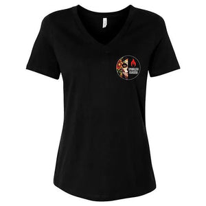 Spanglish Asadero - Half Catrina Women Vneck T-shirt - Spanglish Asadero, Womens T-Shirt, . Spanglish Asadero by FireFly Barbecue