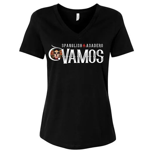 Spanglish Asadero - Vamos Women Vneck T-shirt - Spanglish Asadero, Womens T-Shirt, . Spanglish Asadero by FireFly Barbecue
